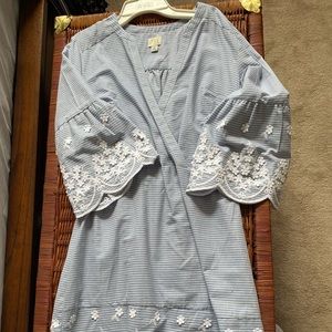 Light blue striped dress with white flower detail